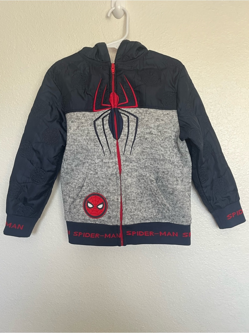 Marvel Spiderman Kids Grey, Navy & Red Hooded Zip-Up Jacket 5
